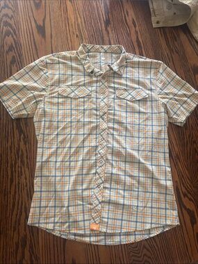 Men's Short-Sleeve Plaid Button-Down Shirt - Blue & Orange